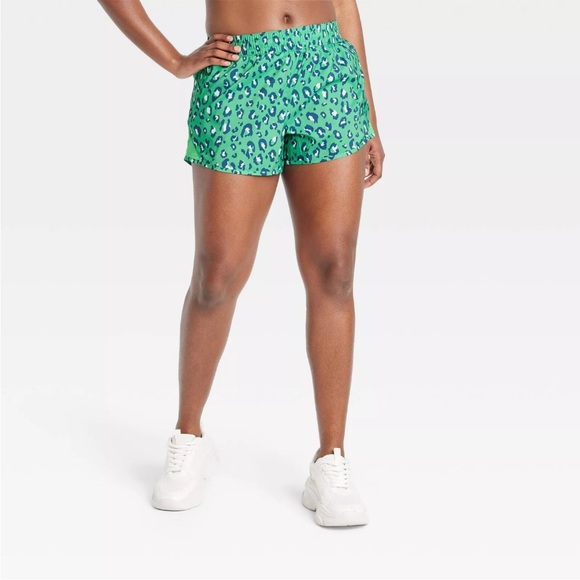 all in motion Pants - All In Motion Mid-Rise Running Shorts Green Leopard Print Run Shorts 3”